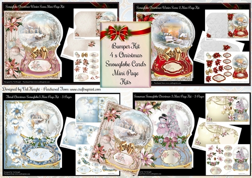 Bumper Kit  of 4 Christmas Snowglobe Shaped Collection of Cards