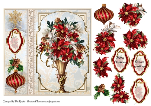 Poinsettia Christmas Vase Card Front With Decoupage