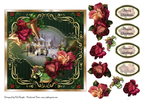 Festive Autumn Roses Card Front With Decoupage