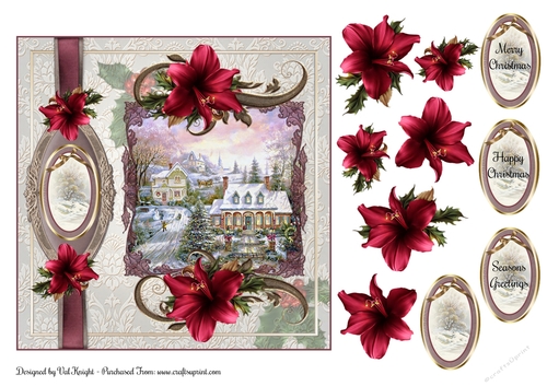Scenic Christmas Card Front With Decoupage