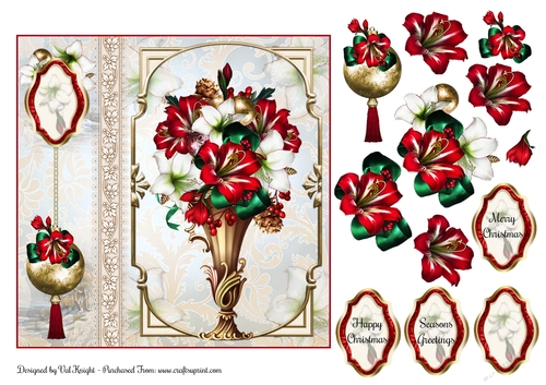 Amaryllis Christmas Vase Card Front With Decoupage