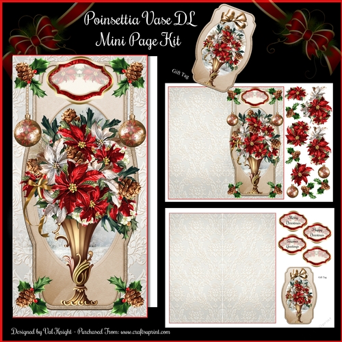 Poinsettia Christmas Vase DL Mini Page Kit