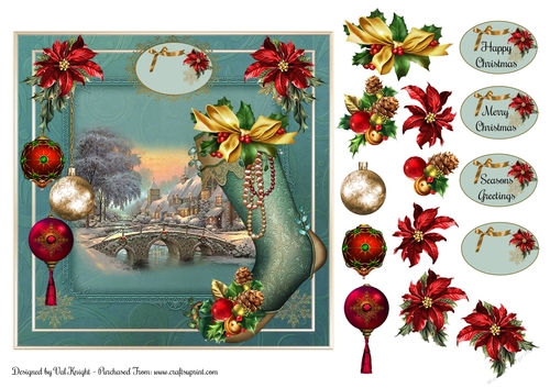 Christmas Stocking Card Front With Decoupage