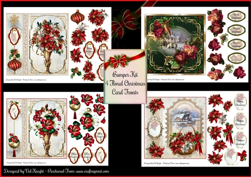 Bumper Kit of 4 Floral Christmas Card Fronts