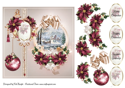 Christmas Scene Card Front With Decoupage