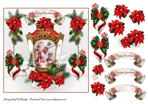 Santa Lantern Card Front With Decoupage
