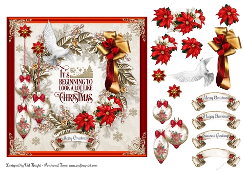 Christmas Wreath Card Front With Decoupage