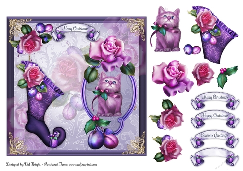 Sugar Plum Rose Christmas Card Front With Decoupage