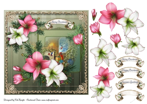 Christmas Amaryllis Card Front With Decoupage