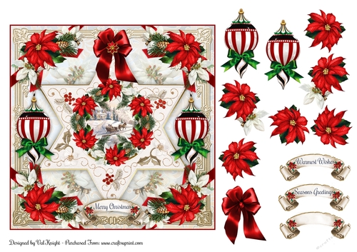 Poinsettia Star Christmas Card Front With Decoupage