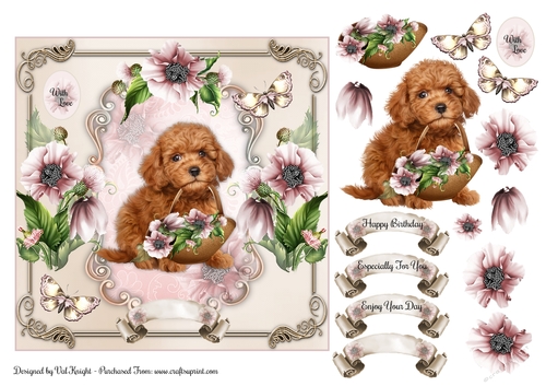 Poppy Dog Card Front With Decoupage