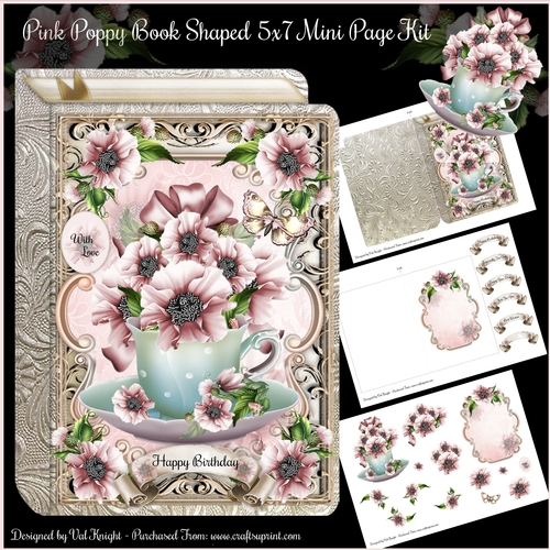 Pink Poppies 5x7 Shaped Book Mini Page Kit