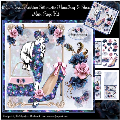 Blue Floral Fashion Silhouette Handbag & Shoe Mini Page Kit