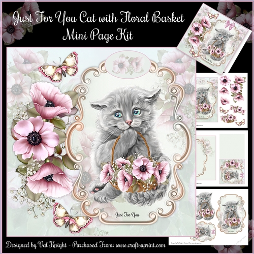 Just For You Cat with Floral Basket Mini Page Kit