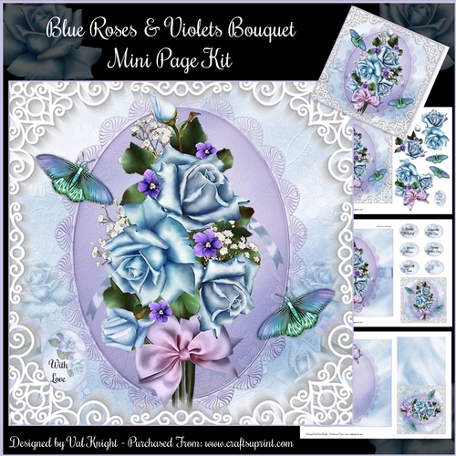 Blue Roses & Violets Bouquet Mini Page Kit