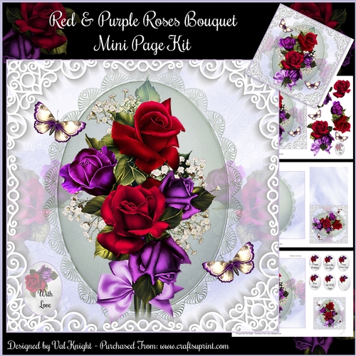 Red & Purple Roses Bouquet Mini Page Kit