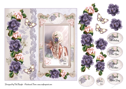 Flowers in her hair Card Front With Decoupage
