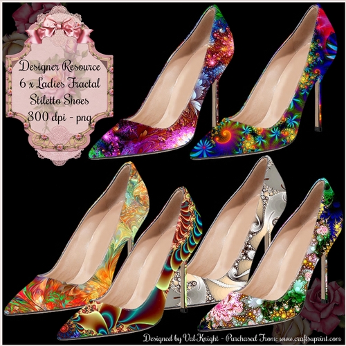 Designer Resource 6 x Ladies Fractal Design Stiletto Shoes - PNG 300 dpi
