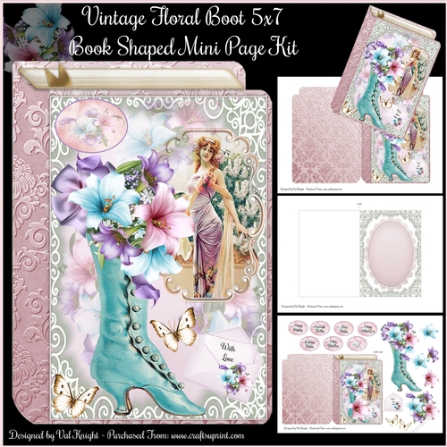 Vintage Floral Boot 5x7 Book Shaped Mini Page Kit