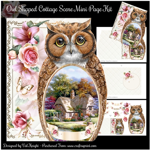 Owl Shaped Cottage Scene Mini Page Kit