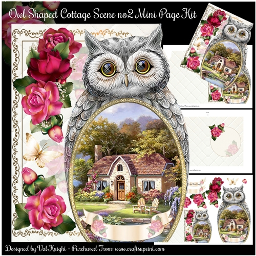 Owl Shaped Cottage Scene no2 Mini Page Kit