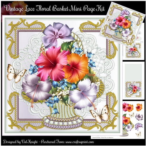 Vintage Lace Floral Basket Mini Page Kit