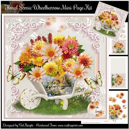 Floral Scenic Wheelbarrow Mini Page Kit