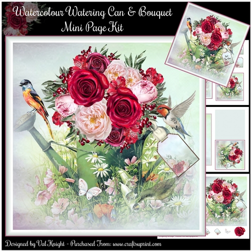 Watercolour Watering Can & Bouquet Mini Page Kit