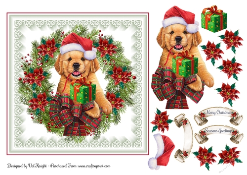 Dog Christmas Wreath Topper with Decoupage