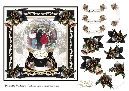 Art Deco Christmas Snowglobe Card Front With Decoupage