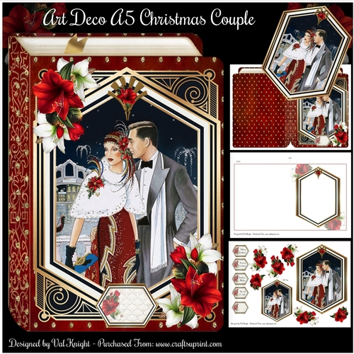 Art Deco Christmas Couple - A5 Shaped Book Mini Page Kit   