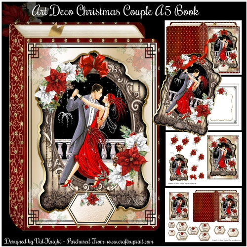 Art Deco Christmas Couple A5 Book Mini Page Kit   