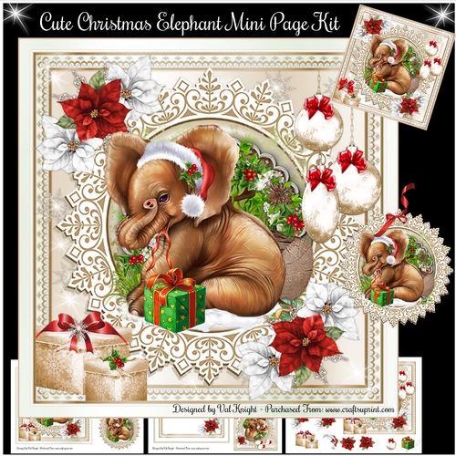 Cute Christmas Elephant Mini Page Kit