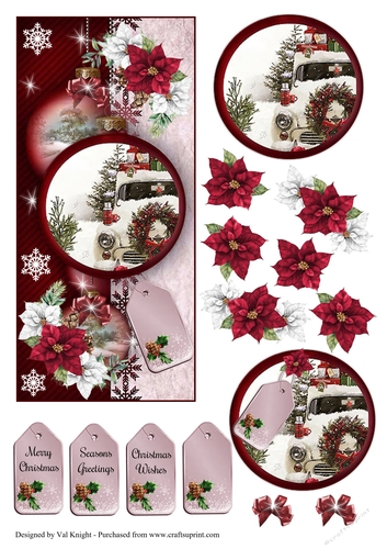 Christmas Car DL Card Front With Decoupage