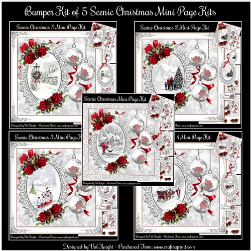 Bumper Kit of 5 Scenic Christmas Mini Page Kits