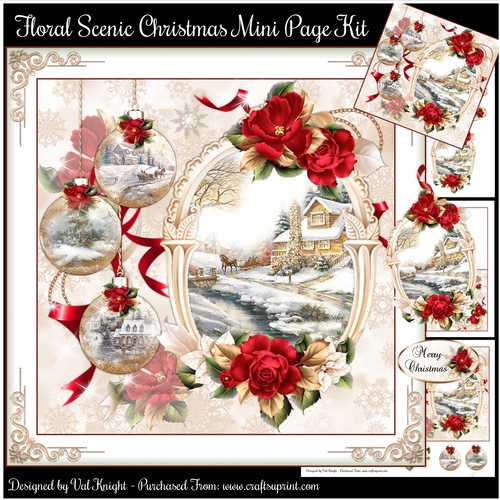 Floral Scenic Christmas Mini Page Kit
