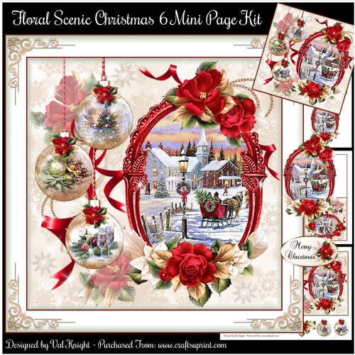 Floral Scenic Christmas 6 Mini Page Kit