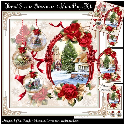 Floral Scenic Christmas 7 Mini Page Kit