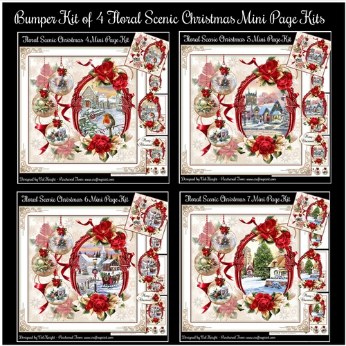 Bumper Kit of 4 Floral Scenic Christmas Mini Page Kits