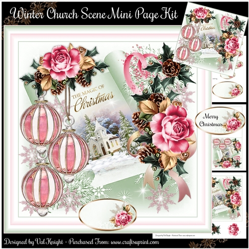 Winter Church Scene Mini Page Kit