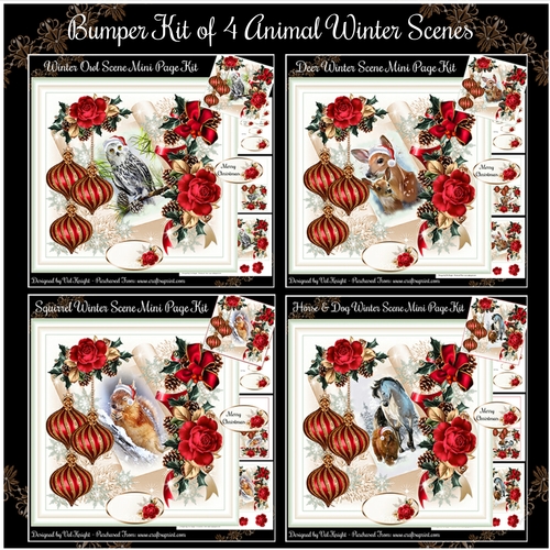 Bumper Kit of 4 Animal Winter Scenes Mini Page Kits