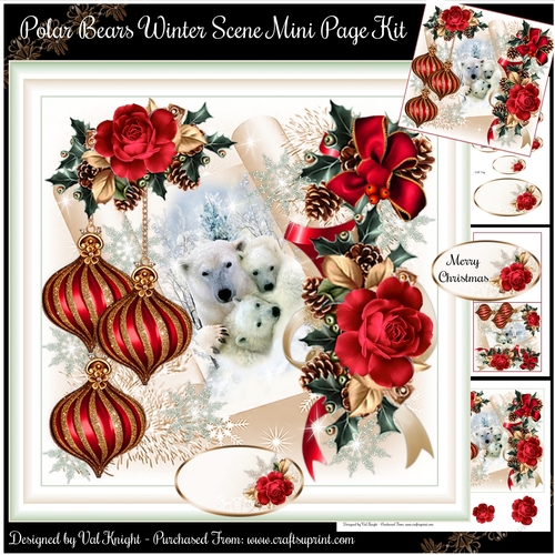 Polar Bears Winter Scene Mini Page Kit