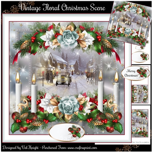 Floral Vintage Christmas Scene Mini Page Kit