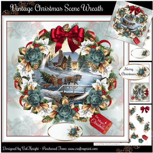  Vintage Christmas Scene Wreath Mini Page Kit  