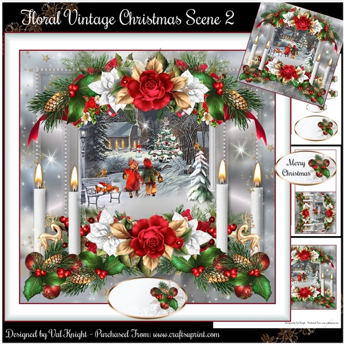 Floral Vintage Christmas Scene 2 Mini Page Kit