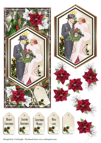 Art Deco Christmas DL Card Front With Decoupage