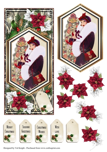 Art Deco Christmas DL Card Front 02 With Decoupage
