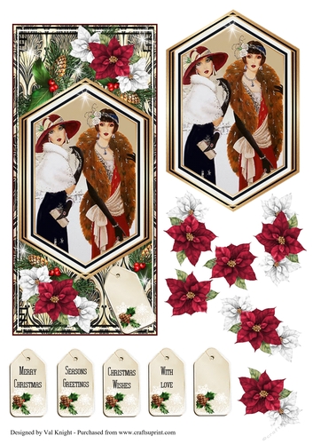 Art Deco Christmas DL Card Front 03 With Decoupage