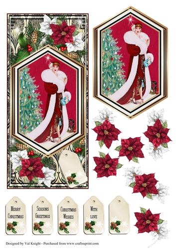 Art Deco Christmas DL Card Front 04 With Decoupage