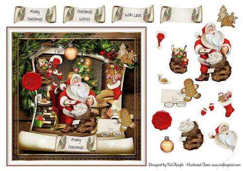Busy Santa Card Front With Decoupage